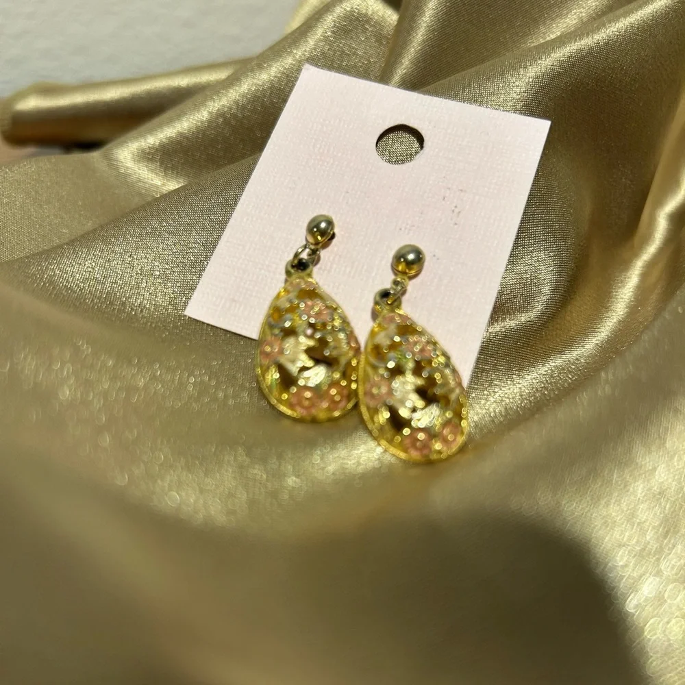 Gold Teardrop Multicolor Earrings - Picture 3 of 7